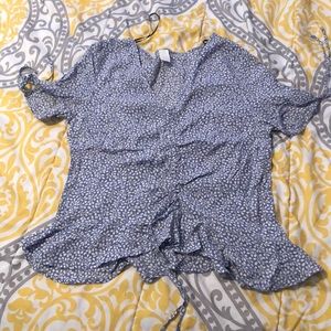 Blue and White ruffled top H&M